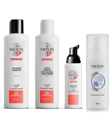 Nioxin 3-Part System | System 4 | Coloured Hair with Progressed Thinning Hair Treatment | Scalp Therapy | Hair Thickening Treatment System 4 Kit Bundle 4 Piece Set - Buy Online on GoSupps.com