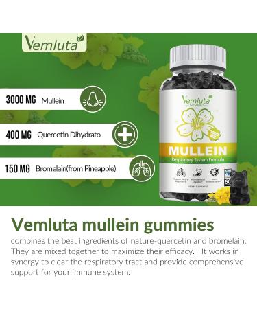 Vemluta 2 Packs 3000MG Mullein Gummies for Lung - Mullein Leaf Extract for Lungs Detox for Smokers - Quercetin with Bromelain for Respiratory Immune & Digestive Support 120 pcs Blueberry - Buy Online on GoSupps.com