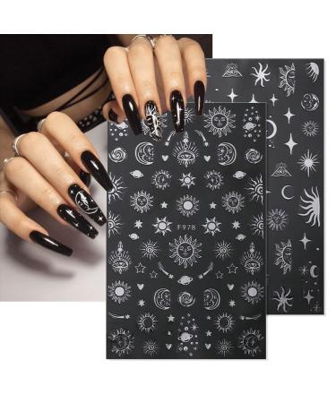 Stylish 3D Metallic Nail Art Stickers - Silver Moon Star & Snake Designs - Luxury Self-Adhesive Decals for DIY Manicure Decoration - Buy Online on GoSupps.com