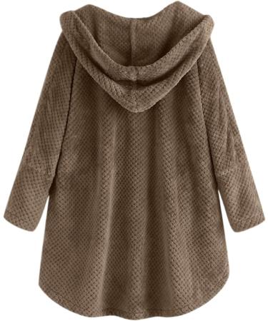 Hanxiulin Womens Fleece Jacket - Plush Cuddle Winter Parka Reversible Hooded Sweat Jacket in Coffee - Buy Online on GoSupps.com