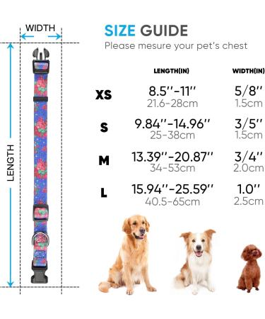 Heele Dog Collar - Adjustable Patterned Collar for Small Medium & Large Dogs | Comfortable & Robust | Blue Flowers Design (L: 40.5-65cm W: 2.5cm) - Buy Online on GoSupps.com