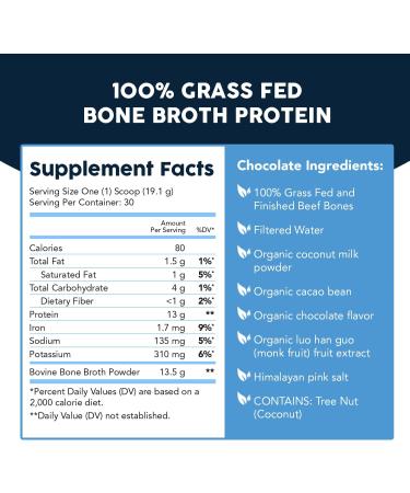 Paleovalley 100% Grass Fed Beef Bone Broth Protein Powder - Rich in Collagen Peptides for Hair, Skin, Gut Health, Bone and Joint Support - 13g Protein Per Serving - No Gluten or GMOs - Chocolate Chocolate 1.18 Pound (Pack o  - Buy Online on GoSupps.com