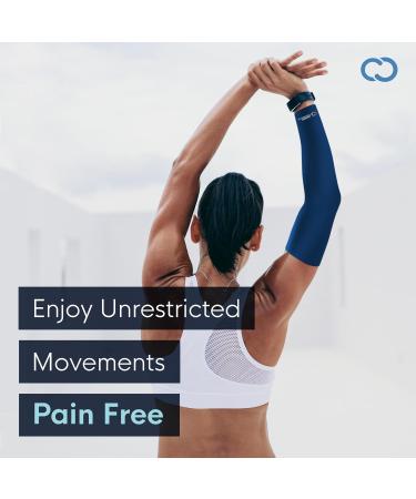Shop Copper Compression Arm Sleeve - Copper Infused Full Arm Brace for Pain Relief in Tennis Elbow Arthritis and More - Navy L - Buy Online on GoSupps.com