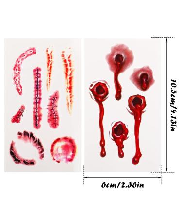 Sibba Fake Blood Temporary Tattoo Body Art Skin Stickers - 10 Pieces Horror Realistic Bloody Wound Stitch Scar Scab Bruise Halloween Cosplay Makeup Kit - 4 Styles - Buy Online on GoSupps.com
