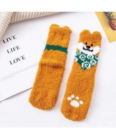 Ixkbiced Women's Winter Cartoon Dog Kawaii Fluffy House Socks - Cozy Sleepwear for Home - Buy Online on GoSupps.com