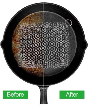 316L Stainless Steel Chain Scrubber for Cast Iron Cleaning | 8x6 inch | Pan, Pot, Dutch Oven, Skillet, Grill Cleaner - Buy Online on GoSupps.com