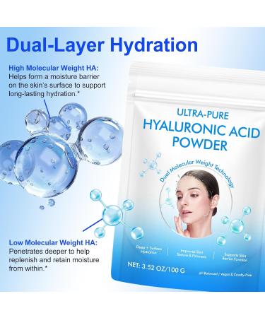 Hyaluronic Acid Powder for Skin & Face Hyaluronic Acid Serum Powder High & Low Molecular Weight Water Soluble DIY Serums for All Skin Types Hydration and Moisture Includes Scoop (3.52Oz/100g) 3.52 Ounce (Pack of 1) - Buy Online on GoSupps.com