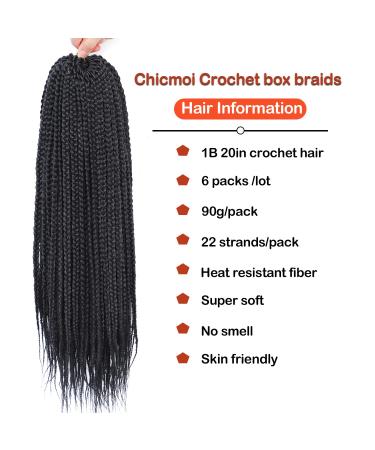20 Inch Box Braid Crochet Hair for Black Women - 6 Packs Small Knotless Box Braids Extensions - Pre Looped Crochet Braids (1B) - Buy Online on GoSupps.com