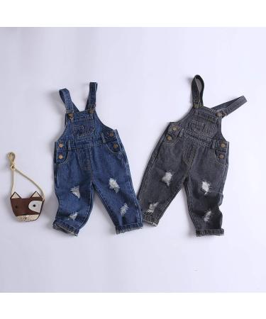KIDSCOOL SPACE Baby Boy Girl Jean Overalls | Toddler Ripped Denim Workwear | 3-4 Years | Blue-2079 - Buy Online on GoSupps.com