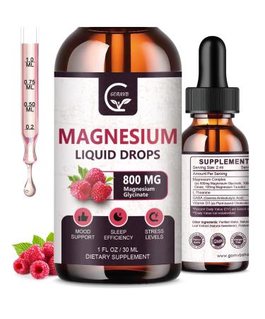 (2 Pack) Magnesium Glycinate Liquid Drops | 1000mg Liquid Magnesium Complex with D3 L-Thea & GABA for Energy Sleep Nerve and Heart Health High Absorption Raspberry Flavor