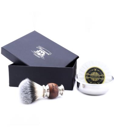 Haryali London shaving brush set - shaving brush vegan - razor shell shaving soap - 3 partial shaving set - wood metal - shaving bowl made of stainless steel - synthetic hair