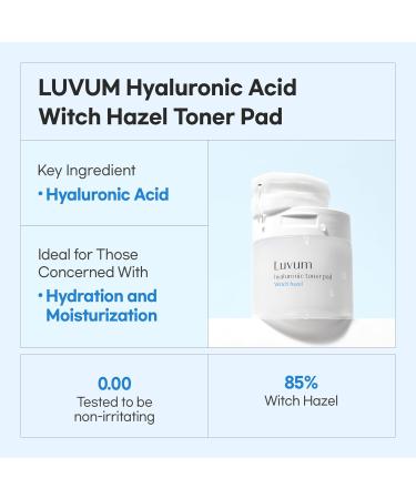 Hyaluronic Acid Toner Pads with Witch Hazel - Soothing & Hydrating for Sensitive Skin - pH 5.5 - Korean Skincare - 60 Pads - Buy Online on GoSupps.com