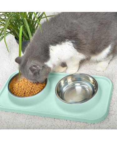 L.D.Dog Cat Food Bowls - Non-Skid Silicone Pads, Stainless Steel Dishes for Cats & Small Dogs - Aquamarine - Buy Online on GoSupps.com