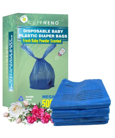 500 Count Disposable Baby Diaper Bags with Fresh Baby Powder Scent | Easy Tie Handles | Multi-use for Pet Waste Disposal & Sanitary Pads - Blue - Buy Online on GoSupps.com