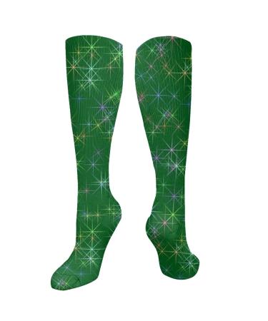 Christmas lights on green compression socks for women and men.Circulation 15 20 mmHg is the best support for sporty running and cycling