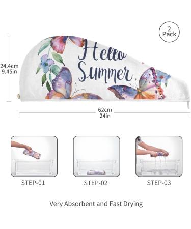 Super Absorbent Wreath Morpho Butterflies Hair Towel 2 Pack | Quick Dry Hair Turbans for Women & Girls - Buy Online on GoSupps.com