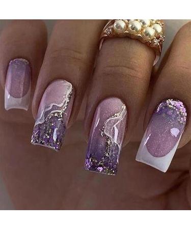 Spring and summer flash nail tips wearable nails taro purple nail art French nail tips white edge European and American wearable nails false nail patches 1 count (Pack of 1) - Buy Online on GoSupps.com