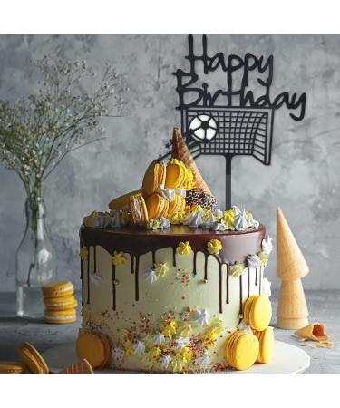 Soccer Happy Birthday Cake Topper Black Football Themed Birthday Cake Decoration for Men Boys Soccer Theme Birthday Party Decoration - Buy Online on GoSupps.com