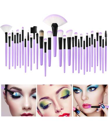 32-Piece Professional Makeup Brush Set with Nylon Bag - Purple - Buy Online on GoSupps.com