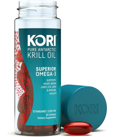 Kori Antarctic Krill Oil Omega-3 1200mg Max Strength - 30 Softgels, Heart Brain Joint Eye Skin & Immune Support, Superior Absorption, No Fishy Burps - Buy Online on GoSupps.com