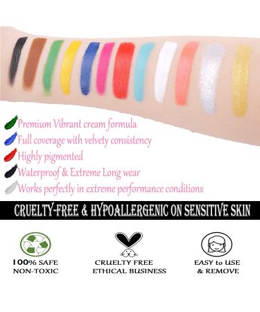 CCbeauty 12 Colors Face Body Paint Palette for Halloween Costume Makeup | Non Toxic Creamy SFX Cosplay Paint with 10 Black Brushes - Buy Online on GoSupps.com