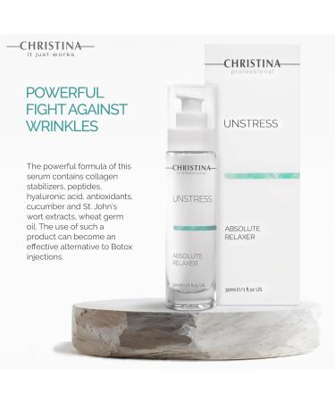 Christina Unstress Absolute Relaxer Peptide Serum | Hyaluronic Acid Face Serum for All Skin Types | Boosts Collagen & Elastin - Buy Online on GoSupps.com