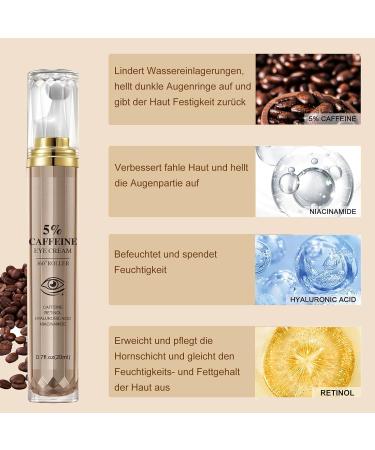 MEITREND Coffee eye serum eye cream against dark circles and bags antiaging eye serum with 360 massage ball remove dark circles eye care for reduced bags wrinkles and fine lines - Buy Online on GoSupps.com