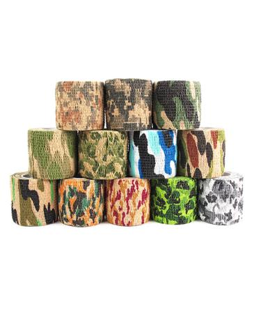 scosao Self-Adhesive Protective Camouflage Tape Wrap 2" x5yd / 5cmx4.5m Non-Woven Fabric Stealth camo Tape wrap Protective Stretch Bandage Multi-Functional for Outdoor Military Hunting Camping