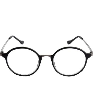 Buy Mini Round Anti-Blue Light Reading Glasses - Black Plastic Frame Metal Bridge | Free Case | Women s 0.0 Diopters - Buy Online on GoSupps.com
