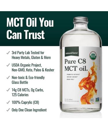 Natural Force Organic Pure C8 + Organic MCT Oil Bundle USDA Organic Non GMO 100% Pure Coconut MCTs Keto Paleo Vegan and Kosher - 2X 32 Ounce Glass Bottles - Buy Online on GoSupps.com