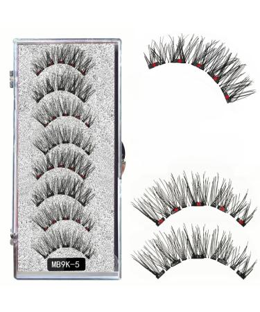 Reusable Dual Magnetic Eyelashes NO Eyeliner or Glue Needed Magnets False Eyelashes Soft 3D Fake Lashes Extension with Magnetic Clip Natural Look Eyelashes Set with 8 Pieces / 2 Pairs (MB9K-5)