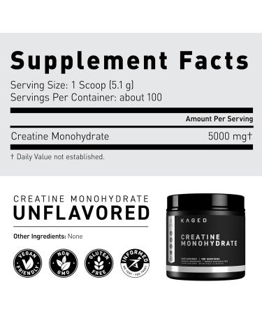 Kaged Creatine Monohydrate Micronized Powder | Unflavored | Muscle Building & Recovery | 5000 mg Per Serving | Vegan Gluten Free Easily Digestible | Supplements for Men & Women | 100 Servings Creatine Monohydrate (100 Ser  - Buy Online on GoSupps.com