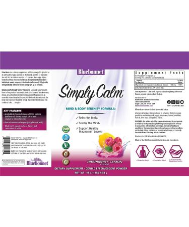 Bluebonnet Simply Calm Powder - 16 oz - Raspberry Lemon Flavor | Muscle Cramps, Stress Relief | Non-GMO, Vegan, Gluten-Free - Buy Online on GoSupps.com