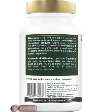 Organic Fermented Black Garlic | Extra Strong 900mg/Day | Contains S-Allylcysteine | Heart Health Blood Circulation Immunity | Superior Quality | Made in France - Buy Online on GoSupps.com