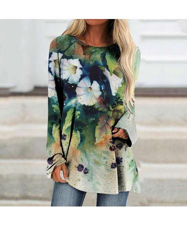 Women's Plus Size Classic Flower Printed Blouse - Small Green Long Sleeve Tee - Buy Online on GoSupps.com
