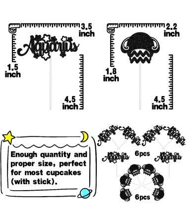 12Pcs Aquarius Cupcake Topper Big Aquarius Energy/Capricorn Season 12 Constellation January/Febuary Birthday Cupcake Decoration Horoscope Astrology Birthday Party Supplies Black Glitter - Buy Online on GoSupps.com