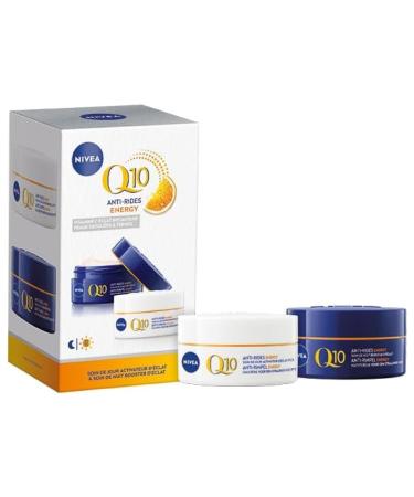 NIVEA Q10 Energy Face Set (1 x 1 pce) - Anti-wrinkle face care - Moisturizing face cream and radiance routine with Vitamin C - Day cream SPF15 + energizing night cream for dull & tired skin