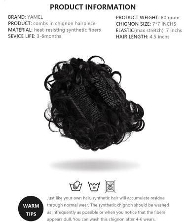 Yamel Curly Bun Scrunchie Hairpiece in Black | Synthetic Updo Combs Chignon Extension for Women - Buy Online on GoSupps.com