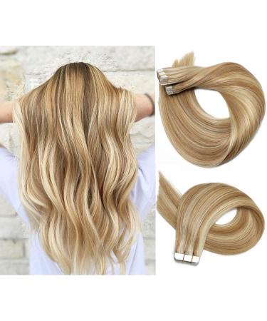 Tape-in hair extensions 20PCs / 50g per set #12P613 Golden Brown highlighted Blonde Piano Color double-sided adhesive tape-skin-hair intersection.