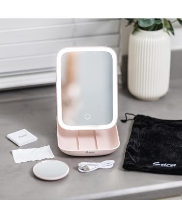 SARA Travel Magnifying Makeup Mirror with Dimmable LED Light - 10X Magnification, Rechargeable, Portable Pocket Stand - Ideal for Makeup Storage, Bedroom, Hotel, Cruise - Rose - Buy Online on GoSupps.com