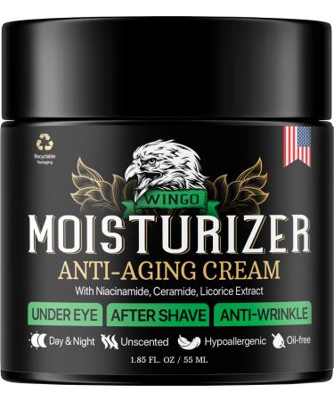 WINGO Men's Face Moisturizer Cream - Anti Aging & Wrinkle - After Shave Lotion - Vitamin B, Collagen, Licorice Extract - Day & Night Moisturizing - Age Facial Skin Care, 1.85 oz