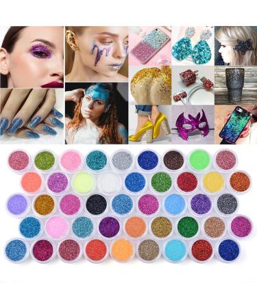 45 Colors Glitter Set  Resin Fine Glitter  Arts and Craft Supplies Glitter Nail Art Glitter for Makeup  Cosmetic  Festival  Makeup. Body Glitter  Face Hair Eyeshadow Lip Gloss Making