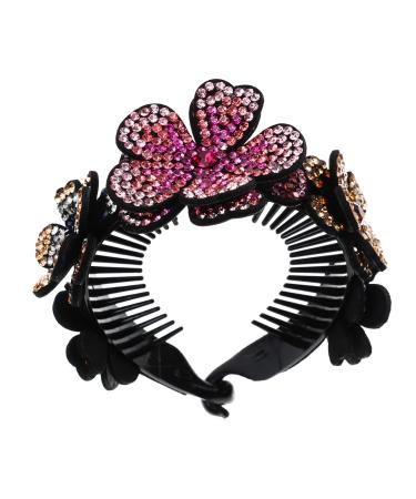 FRCOLOR Glitter Hair Accessories Ball Head Twist Clamp Miss Bracket The Flowers Leather Rhinestone Hair Clip
