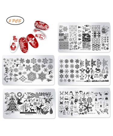 Merkts Nail Art Stamping Stencils Christmas Design Nail Art Stamping Template DIY Kit for Family Salon