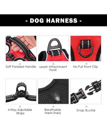 PHOEPET Reflective Large Breed Dog Harness with Handle | No Pull Vest for Easy On/Off | 2 Metal Rings, 3 Buckles | Medium Red - Buy Online on GoSupps.com
