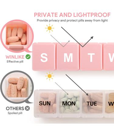 2 Pack XL Winlike Weekly Travel Pill Organizer - 7 Day Case for Vitamins, Pills & Supplements - Pink - Buy Online on GoSupps.com