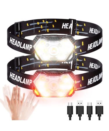 GOANDO Headlamp Rechargeable 2500 Lumen LED Head Lights for Forehead 2 Pack Bright Head Lamp with Red Light Sensor Mode Waterproof Flashlights Running Lights for Running Cycling Working Camping