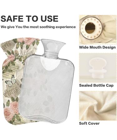 Hot Water Bottle 2L with Vintage Newspaper Roses Cover - Ideal for Pain Relief & Winter Warmth | International Shipping Available - Buy Online on GoSupps.com
