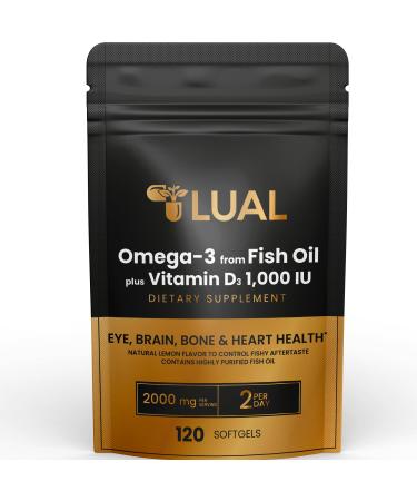 Omega-3 from Fish Oil 2000 mg for Eye Brain Bone & Heart Health Dietary Supplement Softgels 120 Count (120 Count)