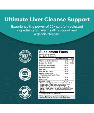 Liver Support Supplement with NAC - Herbal Liver Supplement with N Acetyl Cysteine Silymarin Milk Thistle Extract Dandelion Root Artichoke Extract Choline Bitartrate and Berberine for Liver Cleanse - Buy Online on GoSupps.com